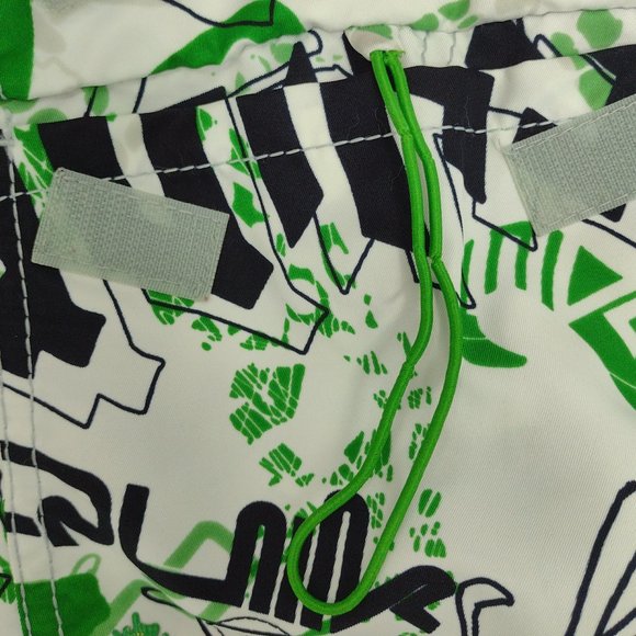 Quiksilver Cargo Side Pocket Logo Print Green Black & White Surf Board Shorts - Picture 10 of 10